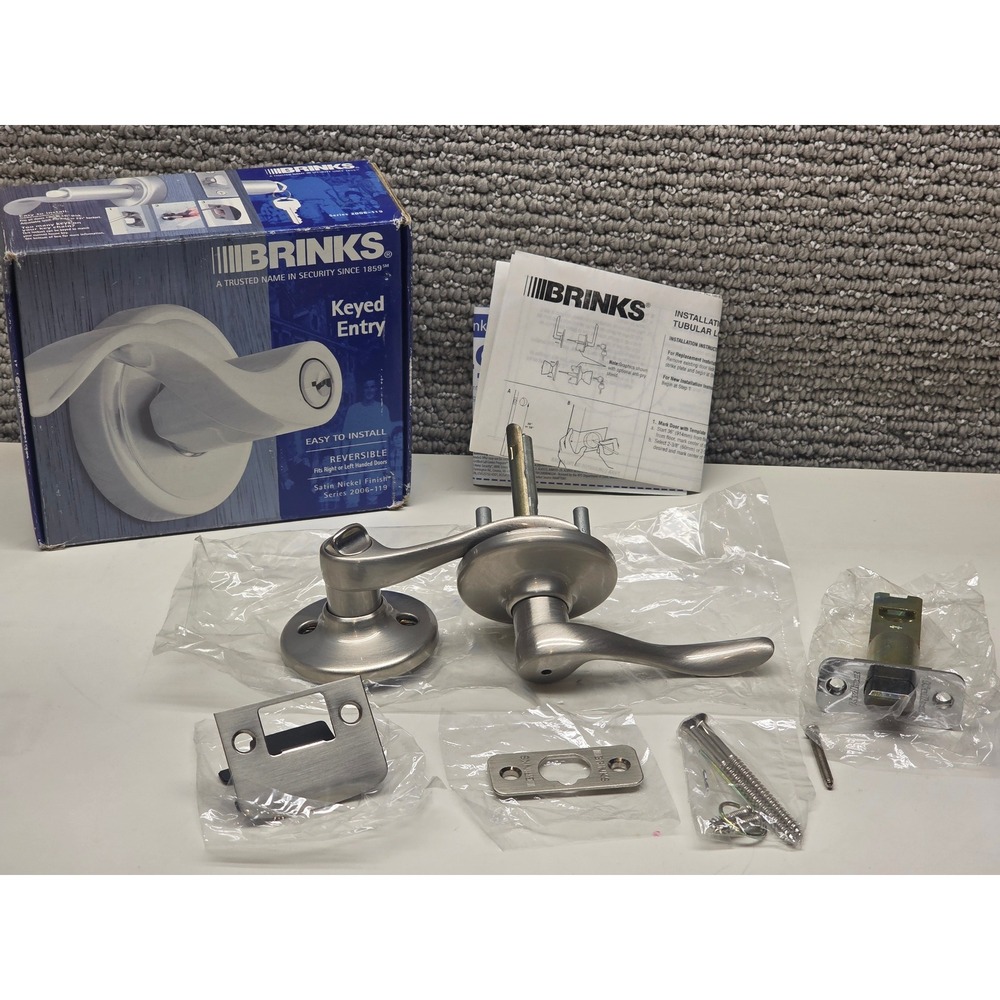 Brinks Keyed Entry Door Lever Satin Nickel Reversible Series 2006-119 No Keys